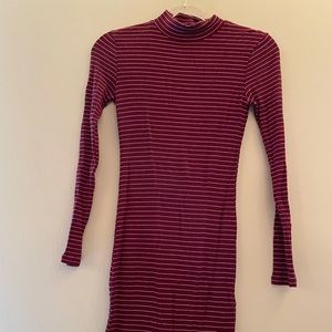 Red and White Striped Turtle Neck Dress